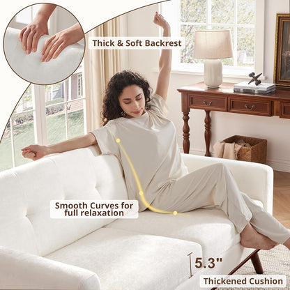 65.2 Divano a due posti Mid Century - Divano piccolo trapuntato per soggiorno e camera da letto, facile da montare (beige)