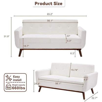 65.2 Divano a due posti Mid Century - Divano piccolo trapuntato per soggiorno e camera da letto, facile da montare (beige)