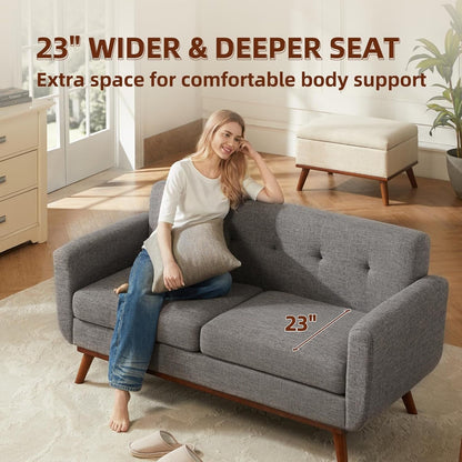 65.2 Divano a due posti Mid Century - Divano piccolo trapuntato per soggiorno e camera da letto, facile da montare (beige)