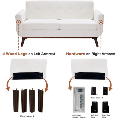 65.2 Divano a due posti Mid Century - Divano piccolo trapuntato per soggiorno e camera da letto, facile da montare (beige)