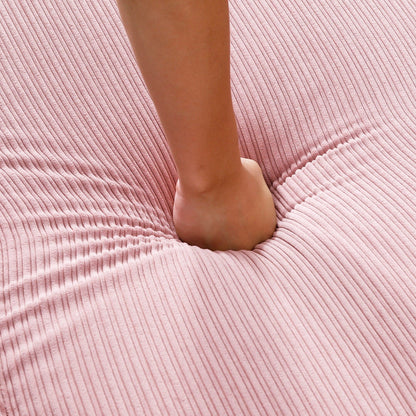 Divano letto multifunzionale in tessuto a righe rosa da 65,74 pollici, braccioli e schienali regolabili