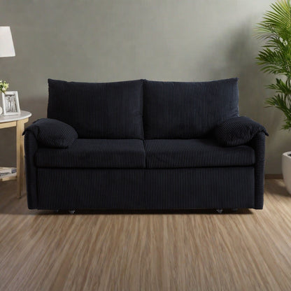 Divano letto 3 in 1 a 2 posti in velluto a coste da 65 pollici con tasca portaoggetti laterale, cuscini in spugna ad alta densità