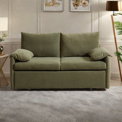 Divano letto 3 in 1 a 2 posti in velluto a coste da 65 pollici con tasca portaoggetti laterale, cuscini in spugna ad alta densità