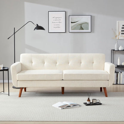 Divano a due posti Mid-Century da 65 pollici - Divano piccolo imbottito con bottoni per soggiorno e camera da letto, facile da montare, beige