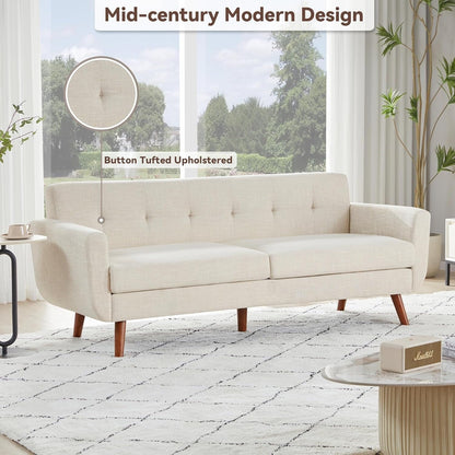 Divano a due posti Mid-Century da 65 pollici - Divano piccolo imbottito con bottoni per soggiorno e camera da letto, facile da montare, beige