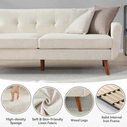 Divano a due posti Mid-Century da 65 pollici - Divano piccolo imbottito con bottoni per soggiorno e camera da letto, facile da montare, beige