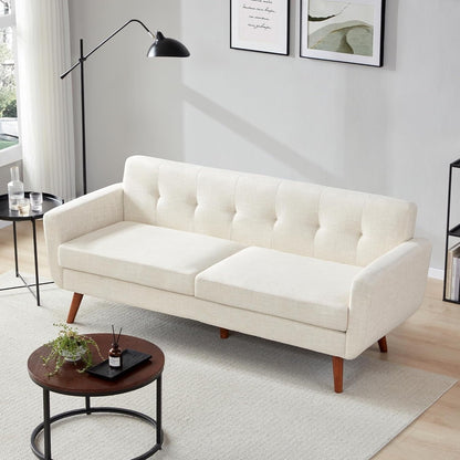 Divano a due posti Mid-Century da 65 pollici - Divano piccolo imbottito con bottoni per soggiorno e camera da letto, facile da montare, beige