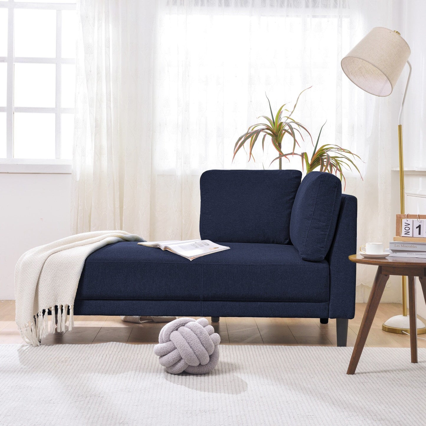65 Chaise longue angolare moderna in lino con cuscini rimovibili, divano letto, divano per il tempo libero, chaise longue imbottita