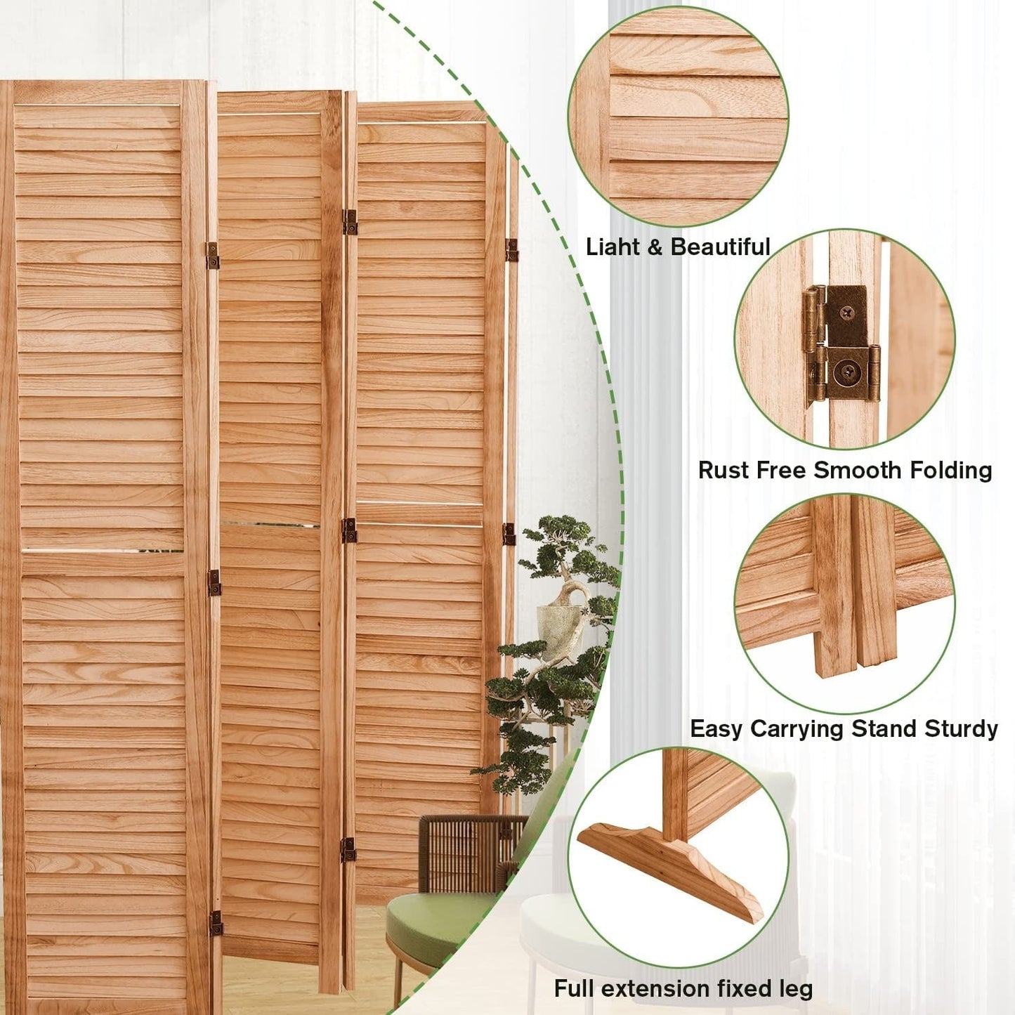 Divisorio pieghevole in legno massello da 65'' H