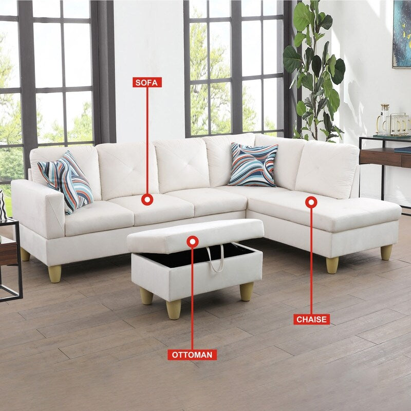 Set di divani da soggiorno in flanella bianca da 66,5 pezzi