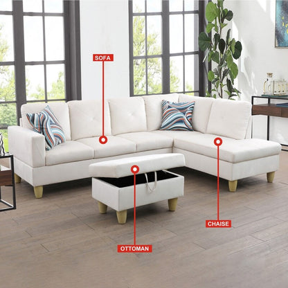 Set di divani da soggiorno in flanella bianca da 66,5 pezzi