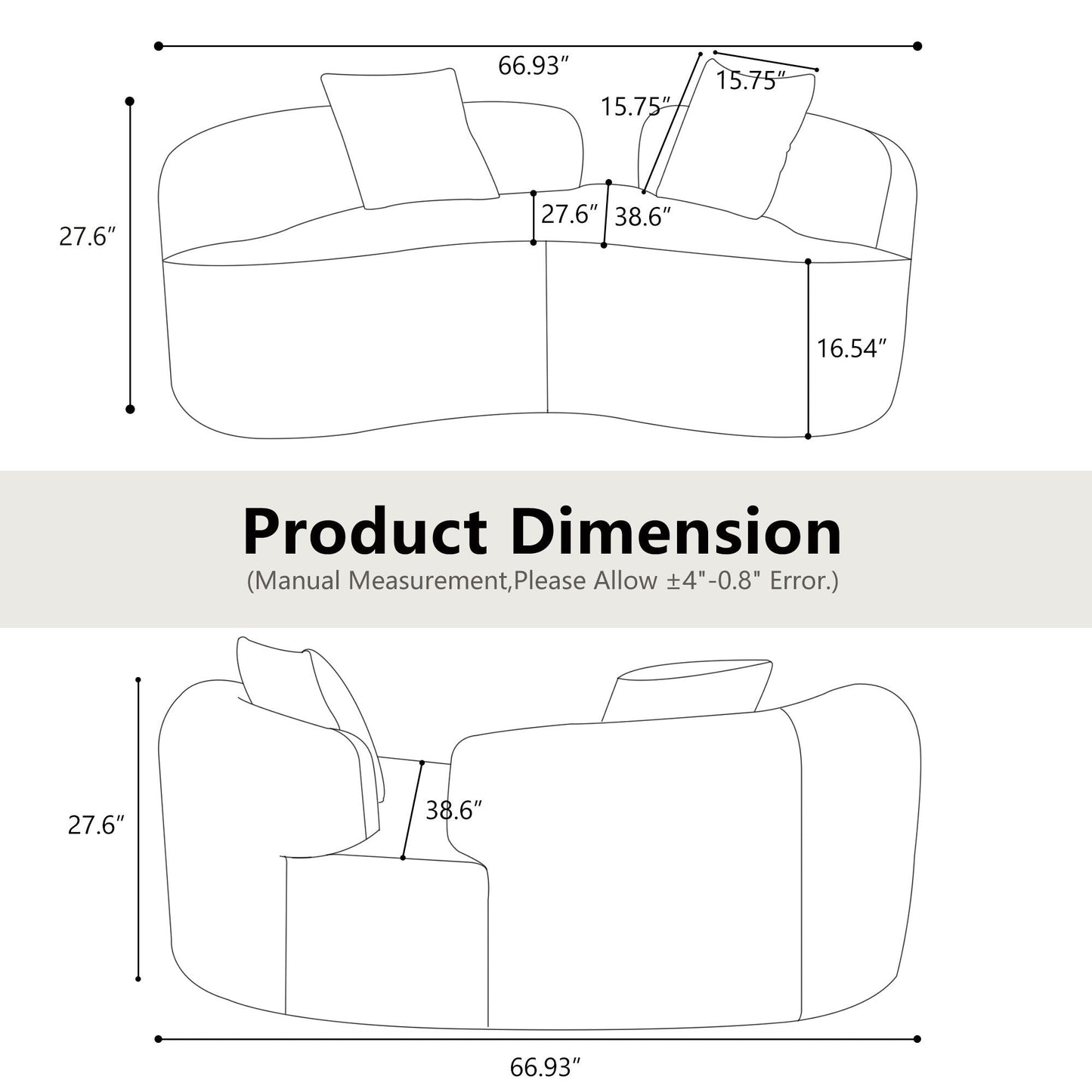 Divano a due posti curvo da 66,93 pollici, grigio, in spugna a compressione completa, tessuto in velluto Teddy, divano compatto senza montaggio