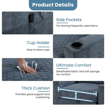 Divano letto a 2 posti in metallo da 66,93 cm con cuscino massaggiante e riscaldante, spazio nascosto e portabicchieri