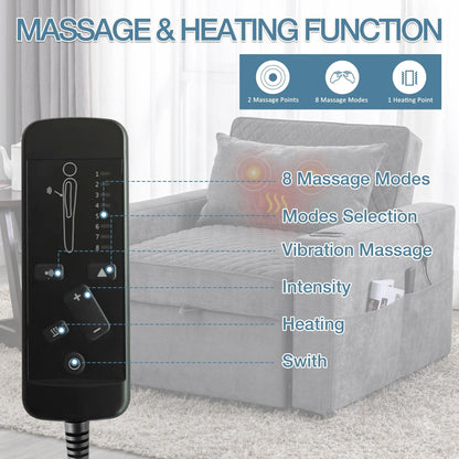 Divano letto a 2 posti in metallo da 66,93 cm con cuscino massaggiante e riscaldante, spazio nascosto e portabicchieri