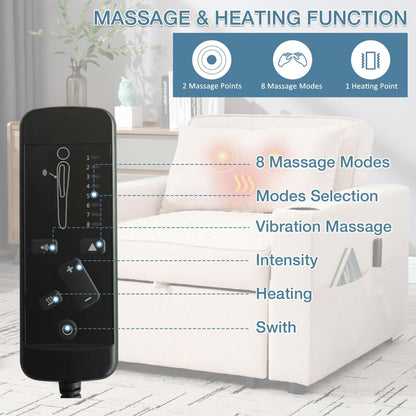 Divano letto a 2 posti in metallo da 66,93 cm con cuscino massaggiante e riscaldante, spazio nascosto e portabicchieri