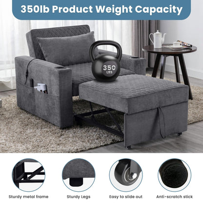 Divano letto a 2 posti in metallo da 66,93 cm con cuscino massaggiante e riscaldante, spazio nascosto e portabicchieri