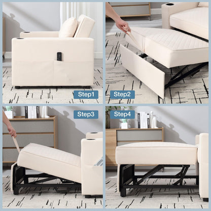 Divano letto a 2 posti in metallo da 66,93 cm con cuscino massaggiante e riscaldante, spazio nascosto e portabicchieri