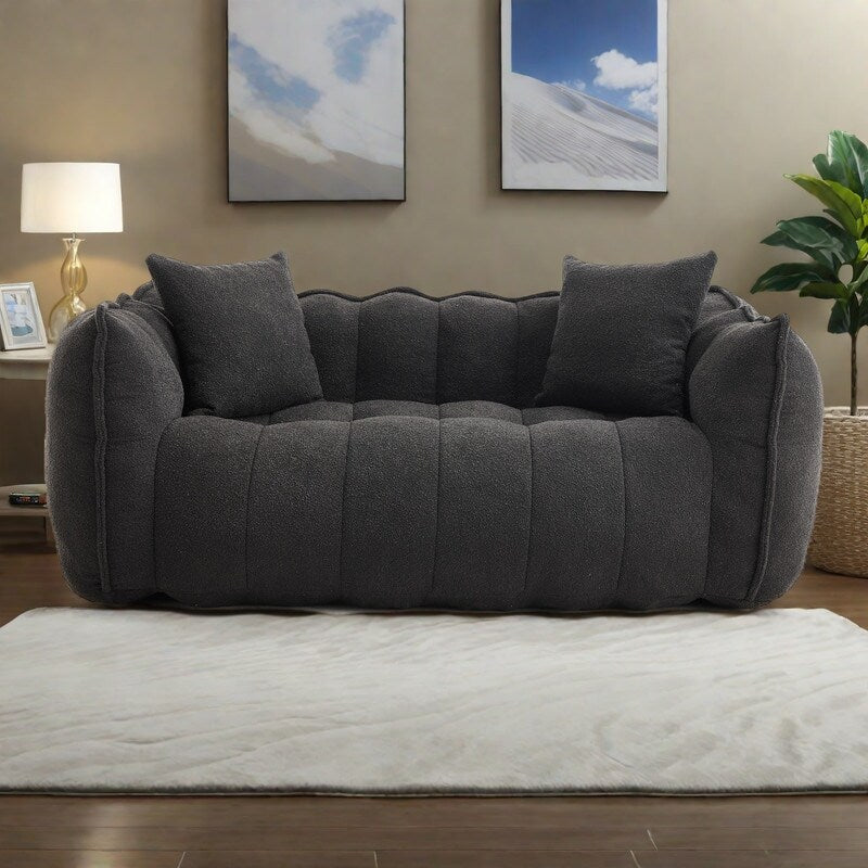 Poltrona a sacco quadrata in ciniglia da 66 pollici con anima in schiuma ad alta resilienza, braccioli e maniglia