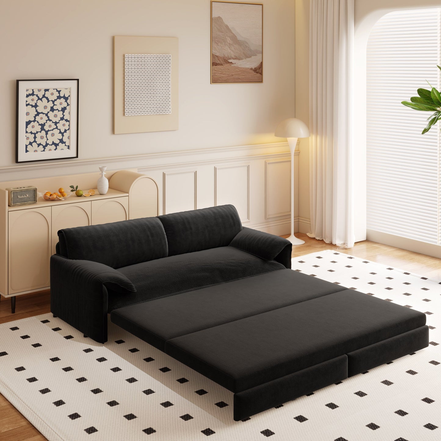 Divano letto estraibile da 66 pollici, divano letto convertibile 3 in 1 con contenitore laterale, divano letto multifunzionale in velluto