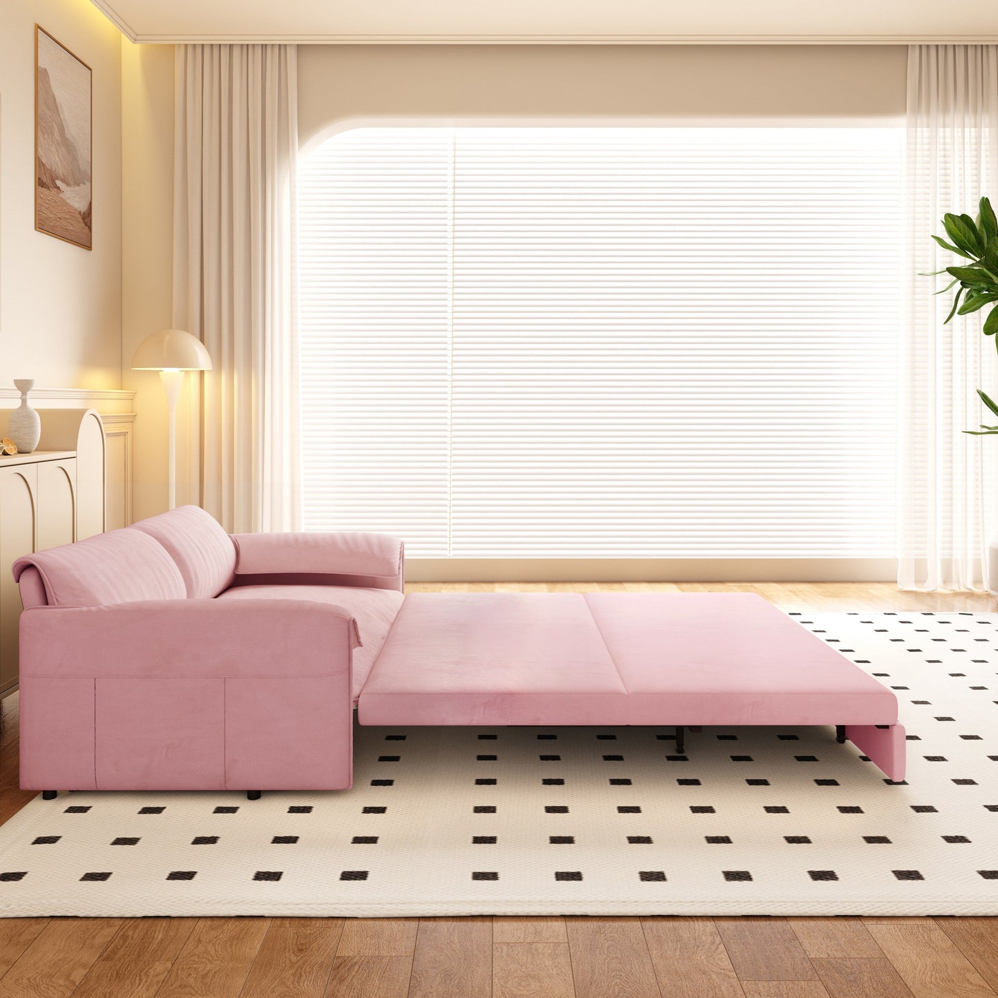 Divano letto estraibile da 66 pollici, divano letto convertibile 3 in 1 con contenitore laterale, divano letto multifunzionale in velluto