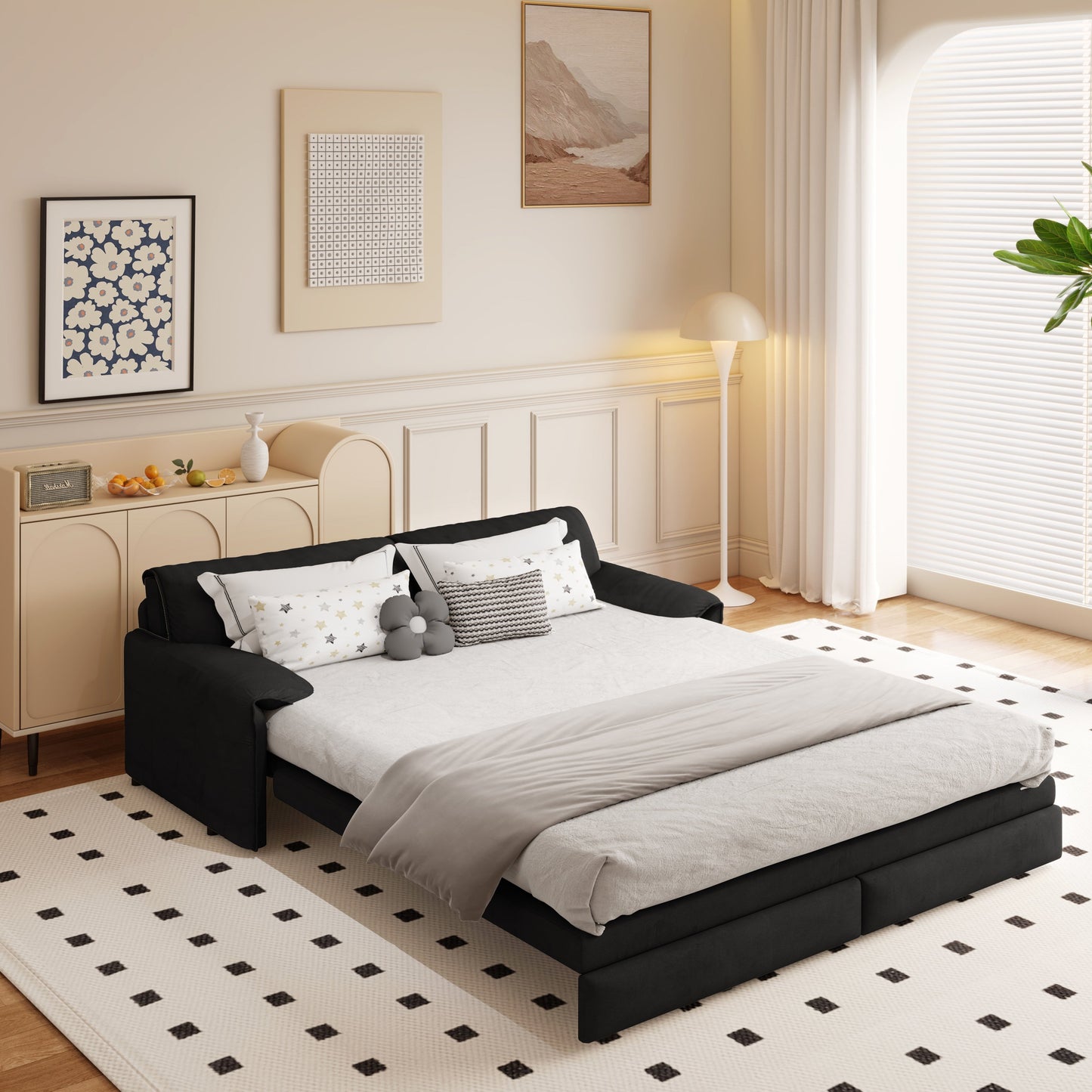 Divano letto estraibile da 66 pollici, divano letto convertibile 3 in 1 con contenitore laterale, divano letto multifunzionale in velluto