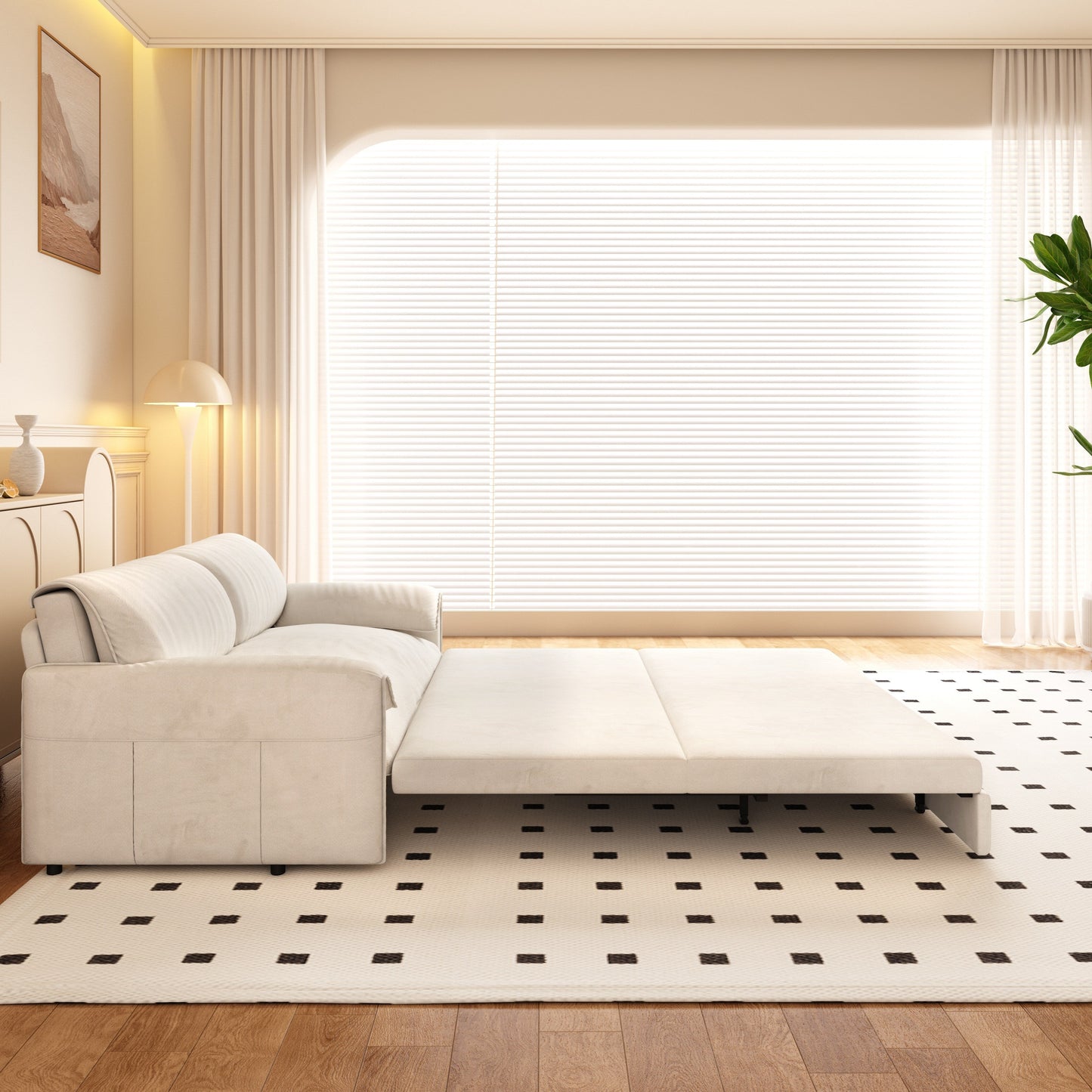 Divano letto estraibile da 66 pollici, divano letto convertibile 3 in 1 con contenitore laterale, divano letto multifunzionale in velluto