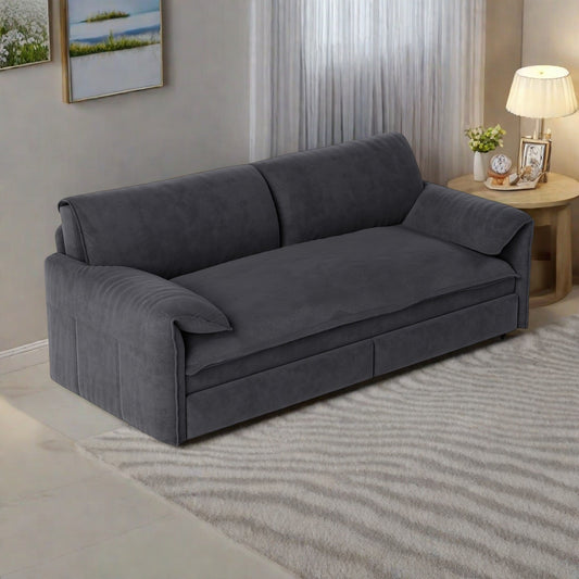 Divano letto 66Velluto a 2 posti con contenitore laterale per soggiorno, appartamento