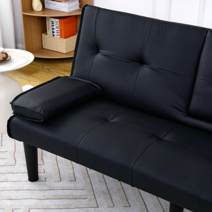 Divano letto pieghevole in PVC nero da 67 pollici con portabicchieri per soggiorno, camera degli ospiti, dormitorio, ufficio