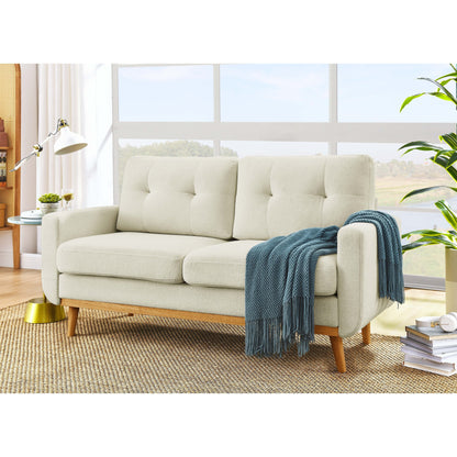 Divano a due posti imbottito di metà secolo con gambe in legno - 29,5 P x 67,7 L x 34,6 A