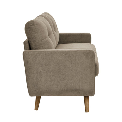 Divano a due posti imbottito di metà secolo con gambe in legno - 29,5 P x 67,7 L x 34,6 A