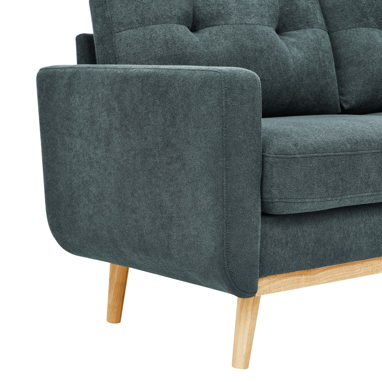 Divano a due posti imbottito e trapuntato in stile moderno di metà secolo, largo 67,7 cm, con gambe in legno