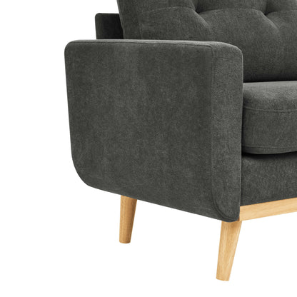 Divano a due posti imbottito e trapuntato in stile moderno di metà secolo, largo 67,7 cm, con gambe in legno