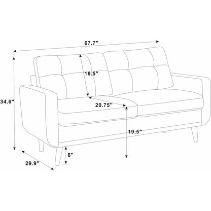 Divano a due posti imbottito e trapuntato in stile moderno di metà secolo, largo 67,7 cm, con gambe in legno