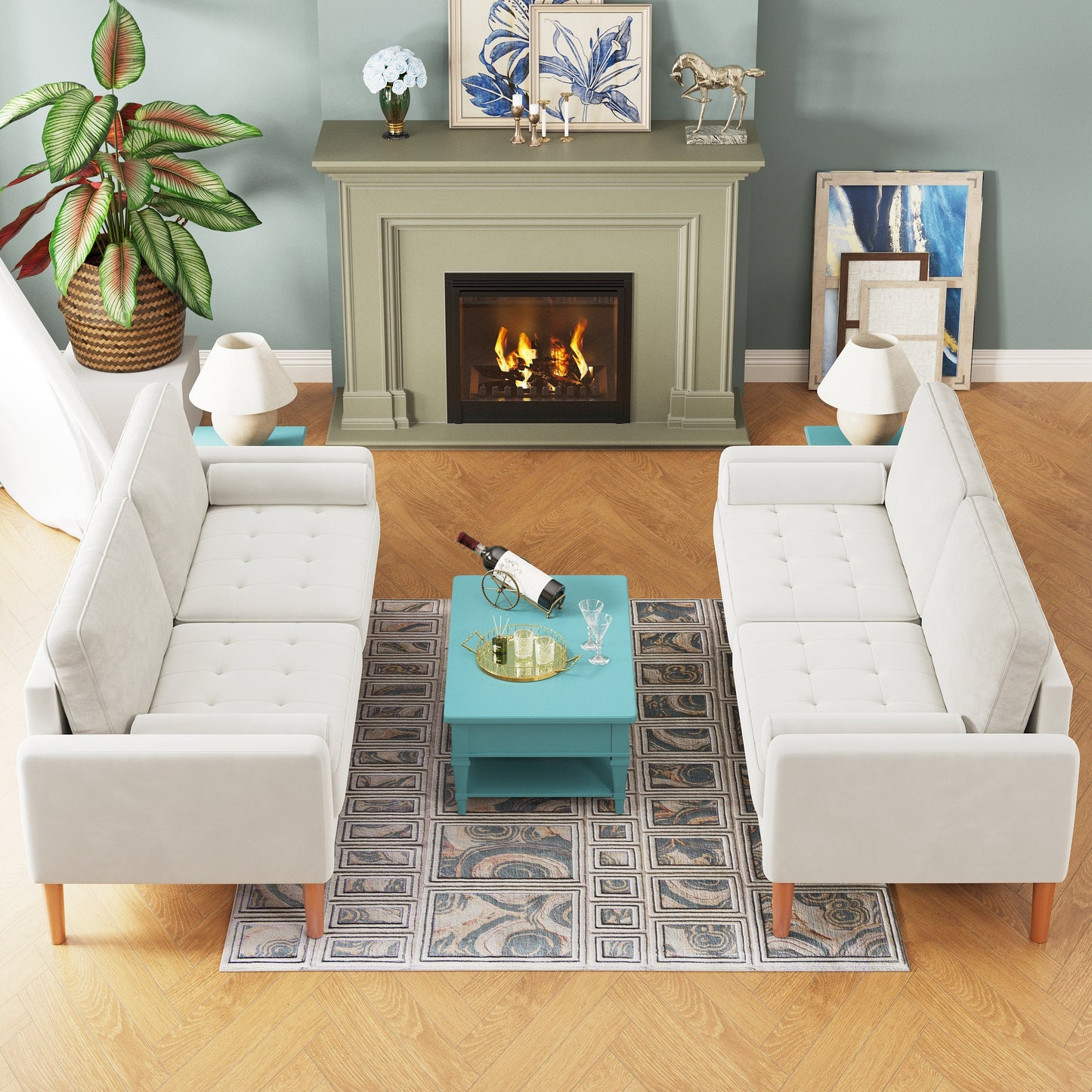 Divano a due posti imbottito da 67,7'' per piccoli spazi con gambe in legno massello, montaggio senza attrezzi