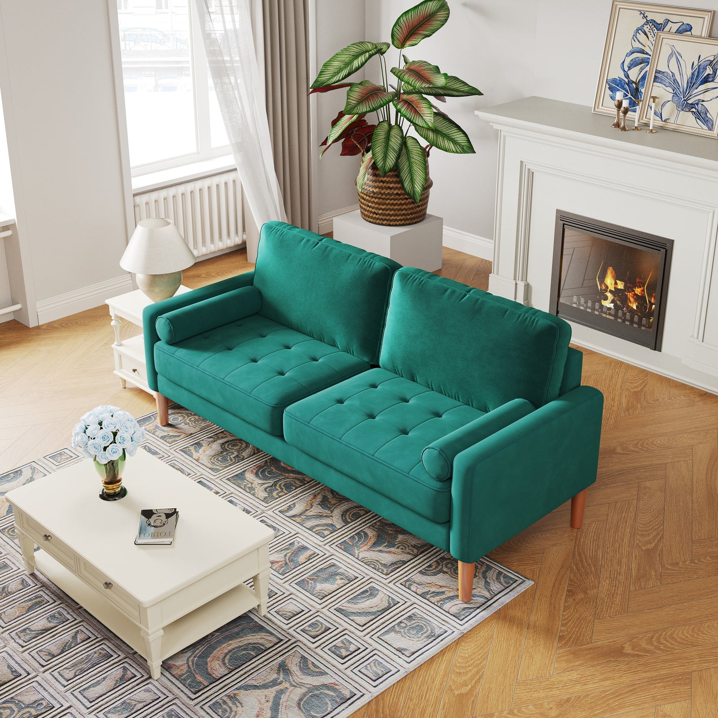 Divano a due posti imbottito da 67,7'' per piccoli spazi con gambe in legno massello, montaggio senza attrezzi