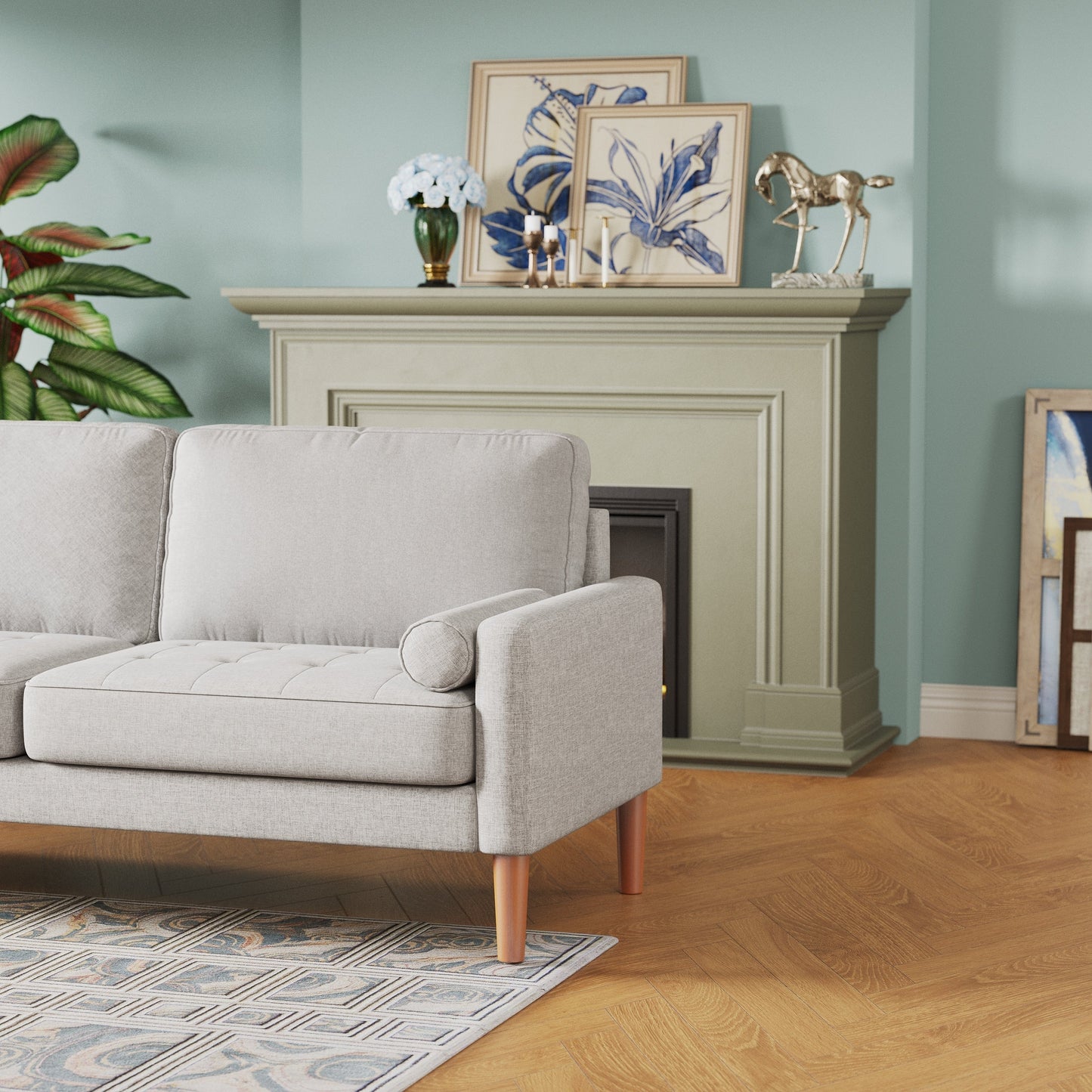 Divano a due posti imbottito da 67,7'' per piccoli spazi con gambe in legno massello, montaggio senza attrezzi