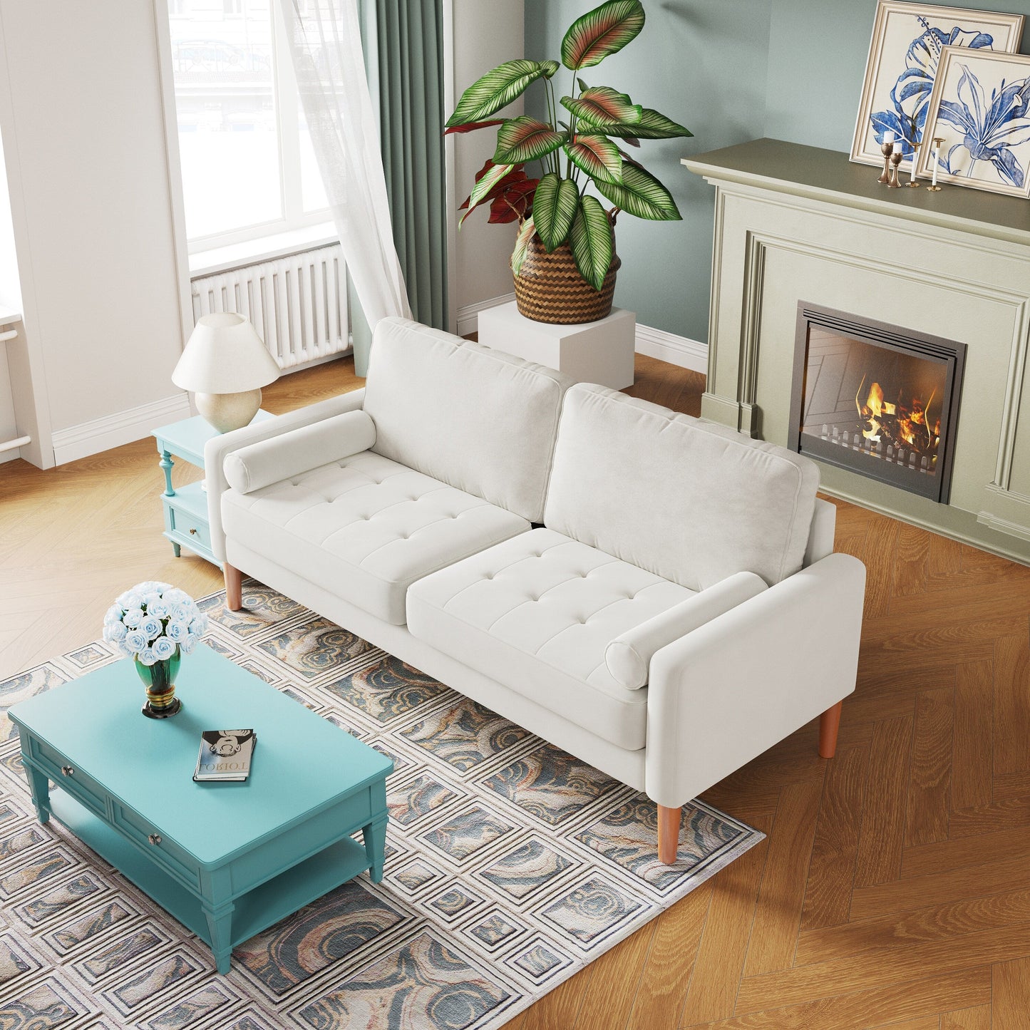 Divano imbottito a 3 posti da 67,7'', con struttura in legno massello, cuscini in schiuma ad alta densità, montaggio senza attrezzi