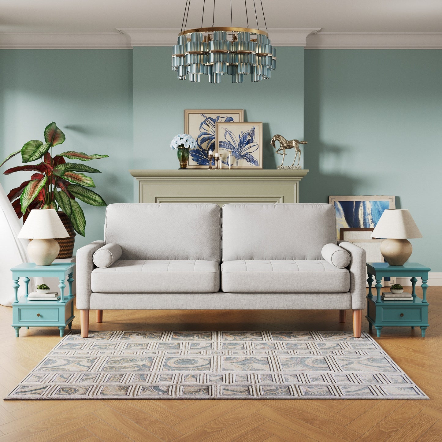 Divano imbottito a 3 posti da 67,7'', con struttura in legno massello, cuscini in schiuma ad alta densità, montaggio senza attrezzi