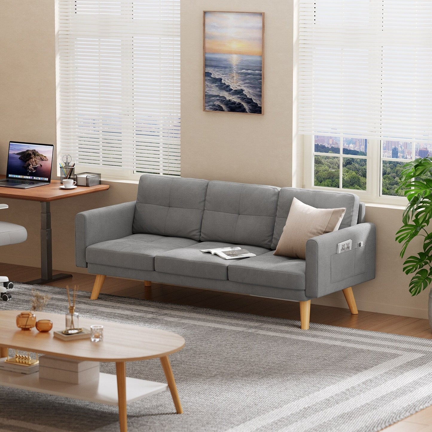 Divano da 67" con braccioli morbidi, piccolo divano con 3 comodi cuscini, divano a 3 posti per soggiorno