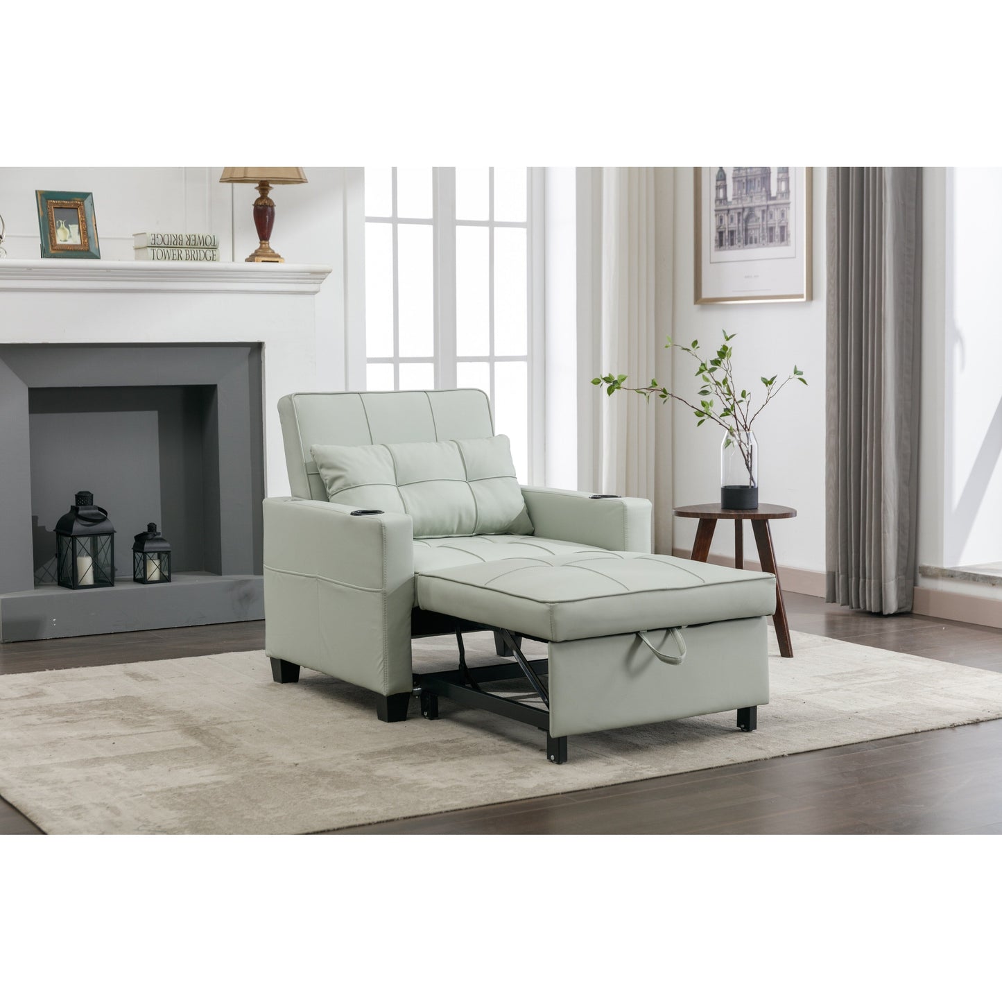 Divano letto singolo convertibile 3 in 1 in similpelle da 68,12 pollici con porte USB e resistente all'usura per il soggiorno