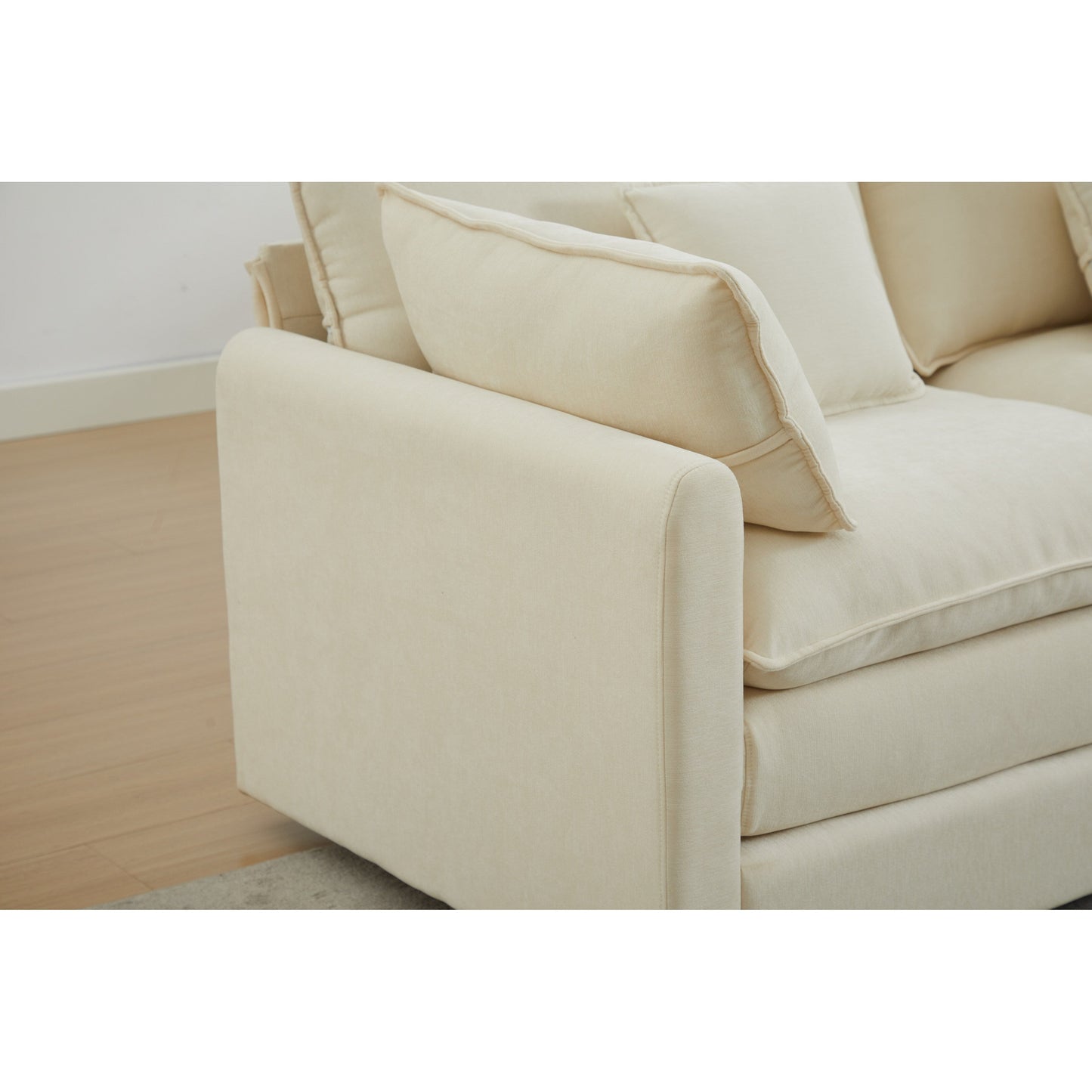 Divano componibile modulare in ciniglia 68 con design a L, pouf rimovibile e configurazione a 2 posti