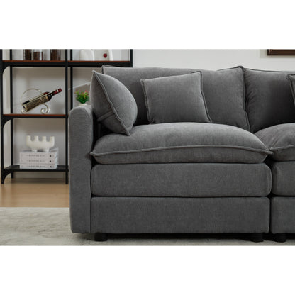 Divano componibile modulare in ciniglia 68 con design a L, pouf rimovibile e configurazione a 2 posti