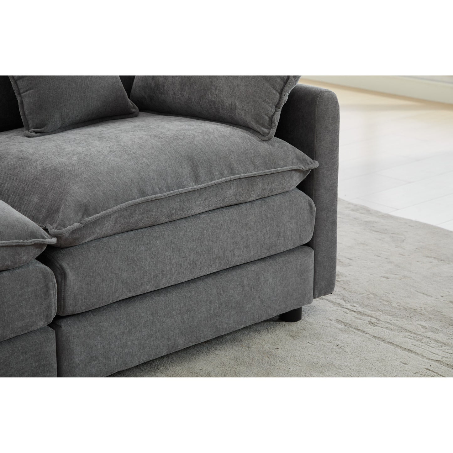 Divano componibile modulare in ciniglia 68 con design a L, pouf rimovibile e configurazione a 2 posti