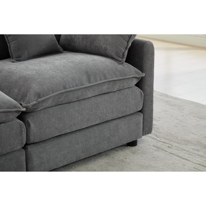 Divano componibile modulare in ciniglia 68 con design a L, pouf rimovibile e configurazione a 2 posti