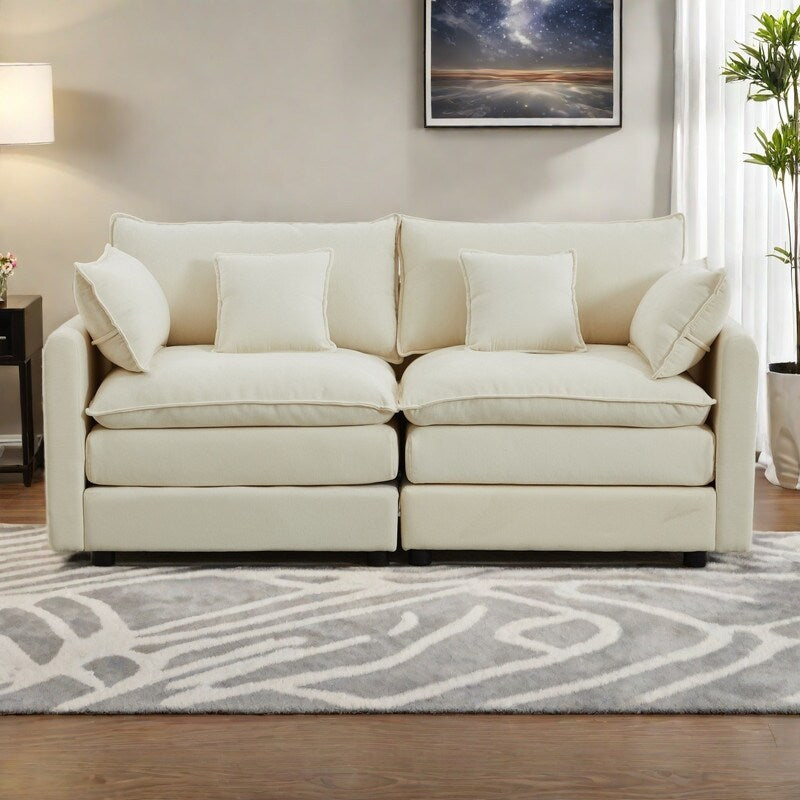 Divano componibile modulare in ciniglia 68 con design a L, pouf rimovibile e configurazione a 2 posti