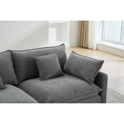 Divano componibile modulare in ciniglia 68 con design a L, pouf rimovibile e configurazione a 2 posti