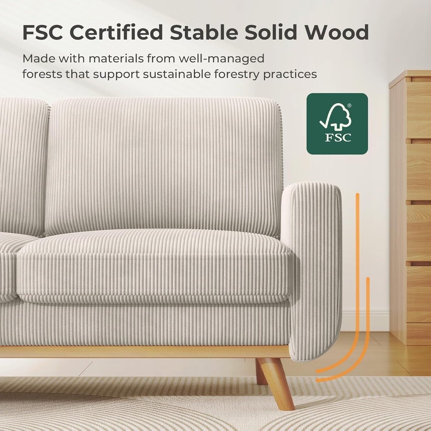 Divano a due posti in velluto a coste verde 68 - Comodo cuscino a molle e struttura in legno massello, seduta profonda moderna per soggiorno e ufficio