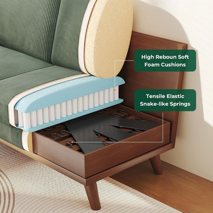 Divano a due posti in velluto a coste verde 68 - Comodo cuscino a molle e struttura in legno massello, seduta profonda moderna per soggiorno e ufficio