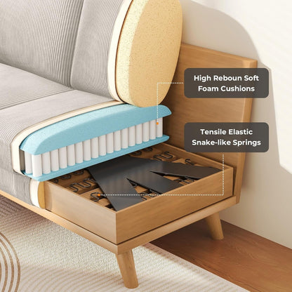 Divano a due posti in velluto a coste verde 68 - Comodo cuscino a molle e struttura in legno massello, seduta profonda moderna per soggiorno e ufficio