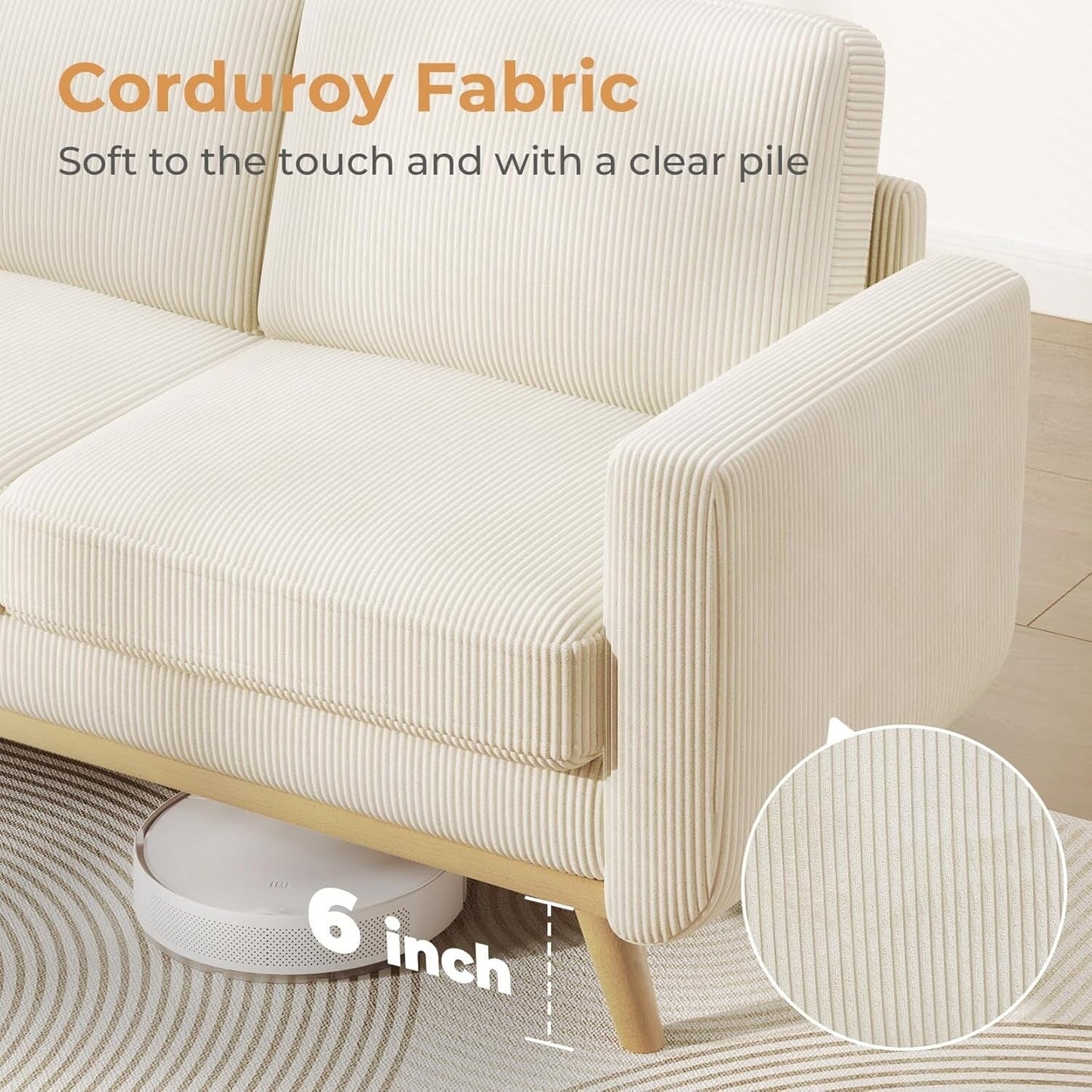 Divano a due posti in velluto a coste verde 68 - Comodo cuscino a molle e struttura in legno massello, seduta profonda moderna per soggiorno e ufficio